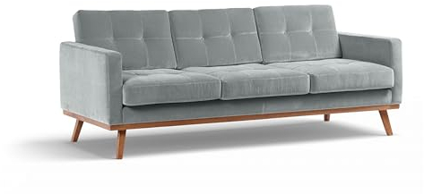 Fern Dreisitzer Sofa mit Schlaffunktion 230cm – Modernes Sofa auf Holzbeinen – Ausziehbare Couch fürs Wohnzimmer – Skandinavischer Stil – Steppung auf Rückenlehne – Rechteckiges Sofa