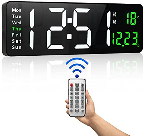 PiKaPiKaP Orologio da parete digitale grande display, 16 orologio digitale con data di ora Temp settimana, timer, 12/24Hr, auto-dimming, per soggiorno/aula/palestra/chiesa/negozio/garage