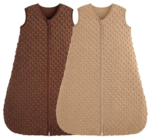 FIEMOL Gigoteuse 18-24 Mois 1.5 TOG Turbulette Naissance avec pois en Peluche, Sac de Couchage bebe Fille Garcon douce en Coton à Double sens Couverture Portable pour bébé, Marron et Café