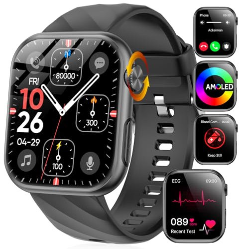 Smartwatch Uomo con 𝐆li𝐜𝐞𝐦𝐢𝐚/ECG/HRV/Acido Urico/Pressione Sanguigna/Sonno/BMI/Temperatura Corporea/Cardiofrequenzimetro, 1,97AMOLED Orologio Fitness con Chiamate, Pulsante SOS, per Android iOS