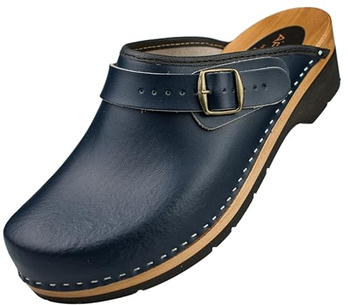 APREGGIO Sabots Homme en Bois – Clogs Ergonomiques en Cuir – Sabots de Jardin Pratiques – Brun – Taille 41