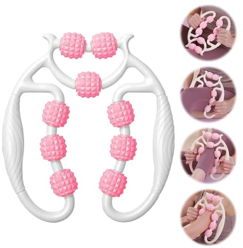 CEWROM Rouleau Musculaire pour Jambes, Rouleau de Massage Anti-Cellulite 360 °, pour Les Muscles Manuel 9 Roues Rouleau Cellulite pour Les Cuisses Rouleau en Mousse, Soulage la Fatigue (Rose01)