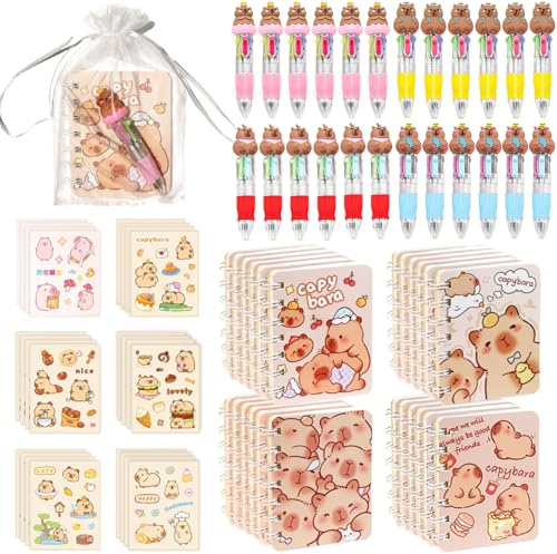 Daphilly 96 Pcs Capybara Gifts Bulk,4-in-1 Ballpoint Pens,Stickers,Notepads,Organza Bulk Gifts Set for Birthdays and Parties, Teachers School Office Party Favor Supplies