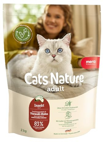 MERA Cats Nature Insekt Premium Katzenfutter Trocken 2kg | Getreidefrei & zuckerfrei | Nachhaltig & mit viel Insektenprotein | Adult Katzen Trockenfutter | Dry Cat Food