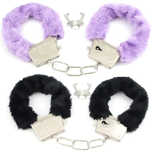 VONJUMA 2 Paia Manette In Metallo Peluche Con 4 Chiavi Set Manette Pelose Accessori Costume Cosplay Per Bambini Coppia Feste Di Ballo In Abito Da Sera Regali Di San Valentino