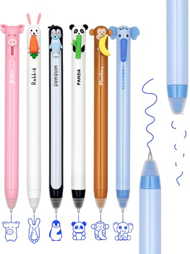 GutSache 6er Set Radierbarer Kugelschreiber, 0,7mm Blau Erasable Pen Set, Tiermotive, Gel-Radierstiften mit wärmeempfindlicher Tinte, Schul-/Bürobedarf, Ideal als Geschenk zu Ostern, Schulanfang