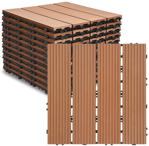 Jaxguom Piastrelle WPC 30x30 cm, 33 pezzi per 3 m², piastrelle WPC per terrazzo con sistema a incastro, rivestimento per balconi resistente alle intemperie, impermeabile, lastre per terrazze per