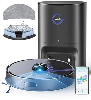 Vyzzle Robot Vacuum Cleaner with Mop Self Emptying, 10,000Pa Suction, LiDAR Navigation with Smart Mapping Robot Hoover, 180min Runtime, App/Voice Control for Pet Hair/Carpet/All Floors, E20