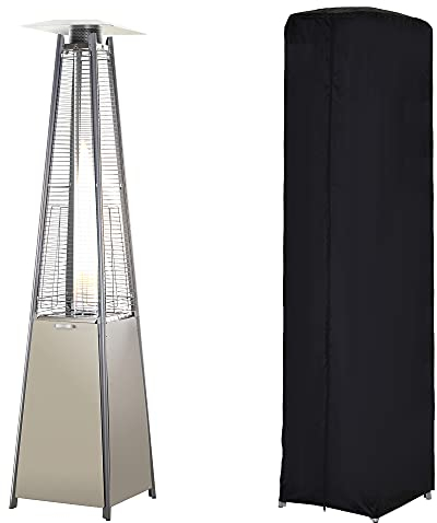 Outsunny 10.5KW Propane Patio Heater Freestanding Pyramid Gas Outdoor Tower Heater Warmer with Wheels, Rain Cover, Regulator and Hose - Silver