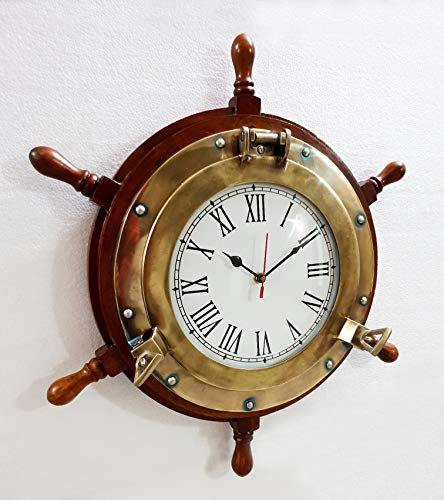 Antico Marine 18 Nave di Legno Ruota Oblò Vintage Orologio Nautico Orologio da Parete Decorazione Domestica