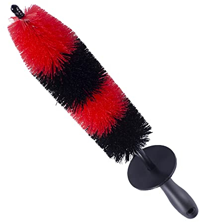 Stone Banks Alloy Wheel Brush, 17 Inch Car Wheel Cleaning Brush, Soft Polypropylene Bristles, Red, CLEANING BRUSH, Knuckle Guard, Super Long Handle