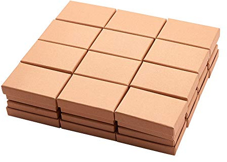 Craftdady - Set di 24 scatole portagioie rettangolari in cartone kraft marrone per anelli, collane, matrimoni, anniversari, 8 x 5 x 3,5 cm
