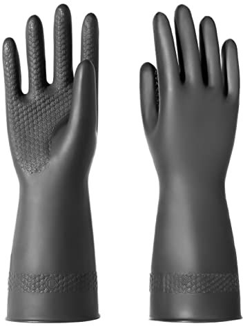 ROYAKI Gants en latex résistants aux produits chimiques, gants de protection en caoutchouc très résistants, 32 cm, noir, 1 paire taille L