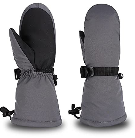 Pesaat Kinder Skihandschuhe Winter Jungen Mädchen Handschuhe Wasserdicht Winddichtem Fausthandschuhe Dicke Wärmende Skifäustlinge (Grau, 4-6Jahren,L)