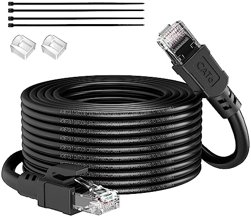 VOIETOLT Outdoor Cat 6 LAN Kabel 40meter, Außen Wasserdicht Direct Burial LLDPE UV Mantel - 24AWG 10Gbps Hochgeschwindigkeits Gigabit Ethernet Netzwerkkabel - CCA, UTP mit 40 Kabelbindern