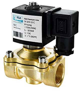 FSA Magnetventil Messing 3/4 12V DC 0-10 bar Viton stromlos geschlossen