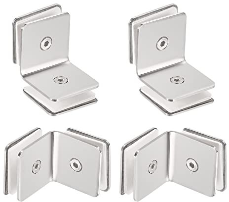 sourcing map Stainless Steel 90 Degree Glass Clamp, 4pcs for 8-12mm Thickness Double Side Square Frameless Glass Corner Clamp Bracket Clip for Shower Door, Bright Silver