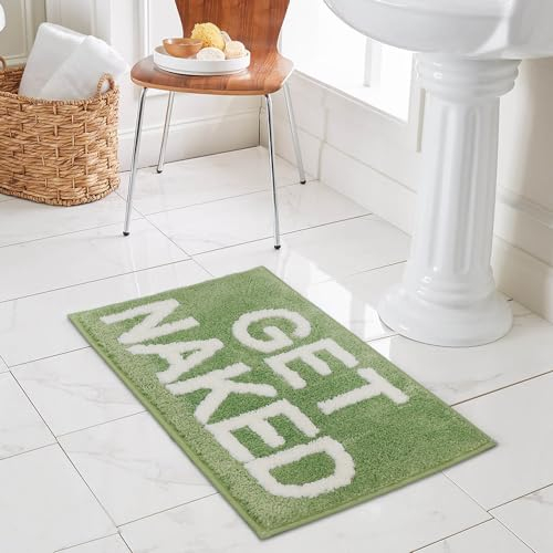 BOVEU Get Naked Teppich, rutschfest, saugfähig, flippig, maschinenwaschbar, Badteppiche für Badezimmer, Dusche, Waschbecken, 43,2 x 61 cm, Grün