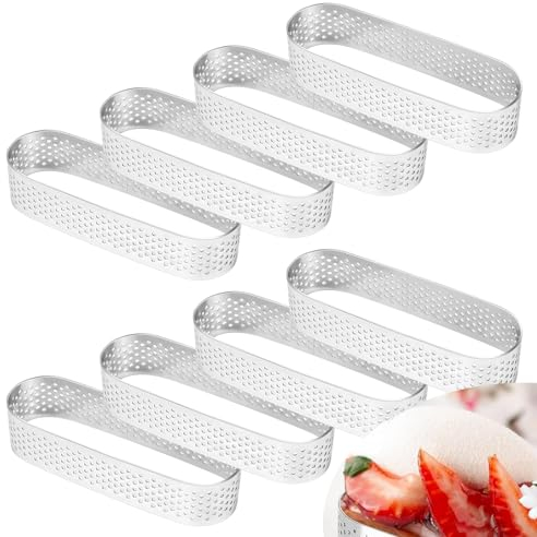 FutureHight 8 Pièces Ovales Moules À Gâteaux Français Dessert Mousse Gâteau Aux Fruits Gâteau Anneau Quiche Gâteau Moule en Acier Inoxydable Gâteau Mousse Anneau