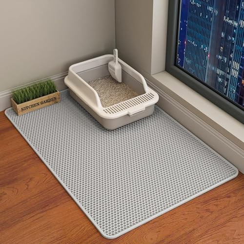 ERHAOG Katzenklo Matte Katzenstreu Matte - Doppelte Schichte Wasserdichte Entwurf Katzenmatte Katzenklo, Katzentoilette Matte Vorleger Katzentoilette für Toilette (Light Grau, 90 x 60 cm)
