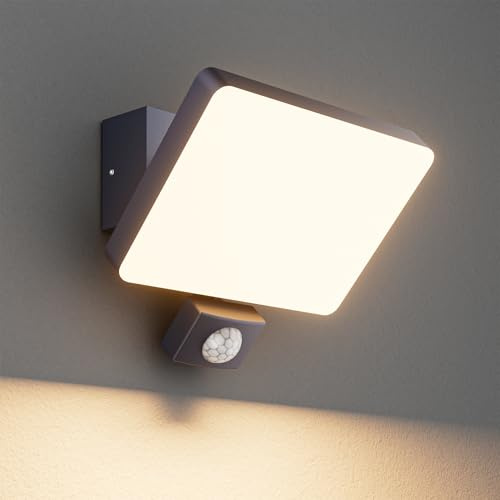 K-Bright 24W Luminaire exterieur avec detecteur de mouvement, Lumière extérieure angle d'éclairage réglable, 3000K lumière chaude Applique, IP65 Applique Murale(Anthracite)