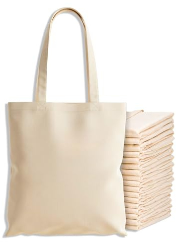 Cotton Tote Bags, Bulk Shopping Bag Cotton Bags, Multipack, 100% Cotton Canvas, Reusable Grocery Cloth Bag, Extra Strong Long Handle Double Stitched Ideal for Printing 5 10 20 pack (1, Natural)