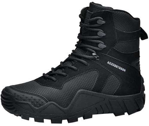 CHICMARK Botas de combate duraderas para hombre, botas de caza, antideslizantes, impermeables, para senderismo y trekking, para aventuras, Negro , 41 EU