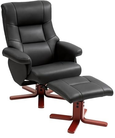 HOMCOM Recliner Chair with Footstool, Upholstered Armchair with Adjustable Backrest, Leisure Lounge Chair for Living Room, Bedroom, Black