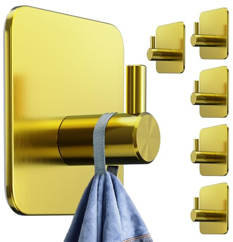 4smile Handtuchhalter ohne Bohren, 6er Set, Fb. Golden | Edelstahl Handtuchhaken, wasserdichte Haken selbstklebend - Rostfreie Badezimmer Handtuchhalter, Klebehaken für Bad und Küche