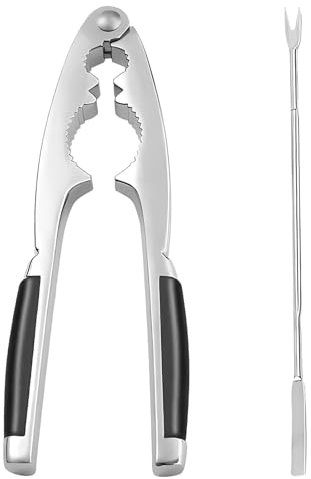 JOYIAL Schiaccianoci, Schiaccianoci Set di 2 pezzi, Schiaccianoci per noci con ago di granchio, tritatoci multifunzione in acciaio inox con 1 forchette per tutti i tipi di noci