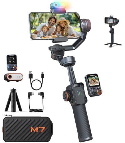 hohem iSteady M7 Gimbal Stabilizer for iPhone, 3-Axis Smartphone Gimbal with Magnetic AI Tracker Fill Light, Detachable Touchscreen Remote Controller, Built-in Extension Rod, 500g Payload