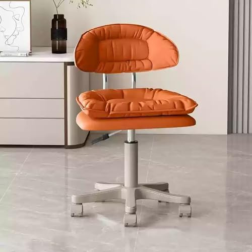 Tabouret pivotant à roulettes en cuir synthétique avec dossier, support réglable en hauteur avec roulettes silencieuses (orange)