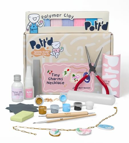 Pott'd polymerlera halsbandskit – smyckestillverkning kit för vuxna och nybörjare med guldkedja, anpassningsbara blommor och berlocker perfekt hantverkspresent