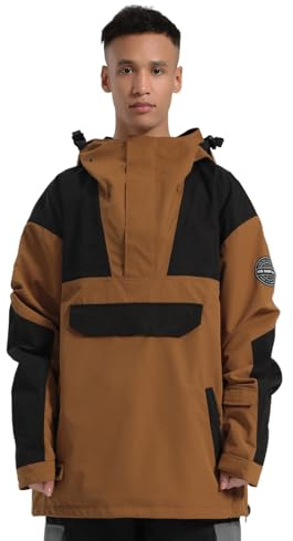 GSOU SNOW Uomo Donna Giacca da Sci Baggy Giacca da Snowboard Larghi Giacca da Neve Oversize - Multitasche Impermeabile Antivento Traspirante Caldo con Cappuccio