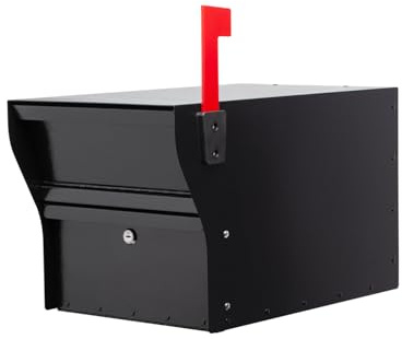 Whitehall MailVault Streetside Locking Mailbox – Heavy Duty Steel Anti-Theft Secure Mailbox for Outside, Large Modern Square Post Mount Mailbox with Key Lock, Weather Resistant, Black
