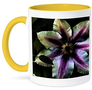 3dRose Clematis Magic Photo art of a clematis flower with effects 15oz Two-Tone Yellow Mug