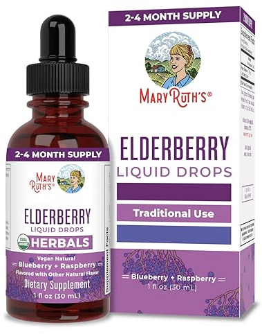 MaryRuth's, Elderberry Drops, 30ml, 150mg Holunder-Extrakt je Dosis, Holunder-Blaubeergeschmack, Vegan, Glutenfrei, Sojafrei, GMO frei