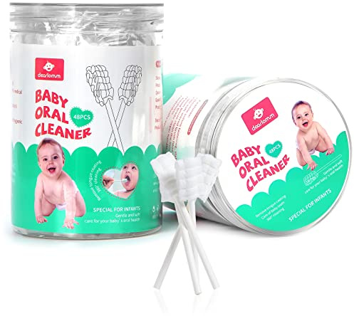 dearlomum Baby Tongue Cleaner, Newborn Toothbrush, 48PCS Disposable Infant Clean Mouth,Gauze Gum Cleaner Baby Oral Cleaning Stick Dental Care for 0-36 Month