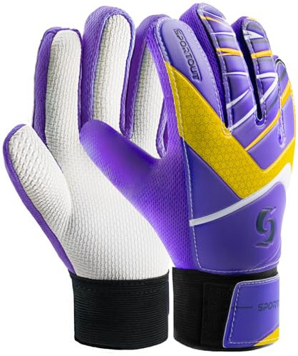 Sportout Torwarthandschuhe Kinder und Jugendliche, Fußball Torwarthandschuhe, Fußballhandschuhe, Doppeltem Schutz, Tragbarkeit, Super Halt (Purple, 5)