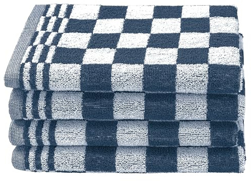 ZOLLNER 4 strofinacci in cotone 50x50 cm - canovacci assorbenti e resistenti - lavabili a 60°C - a quadretti blu e bianchi - qualità gastronomica - certificato OEKO TEX (R)