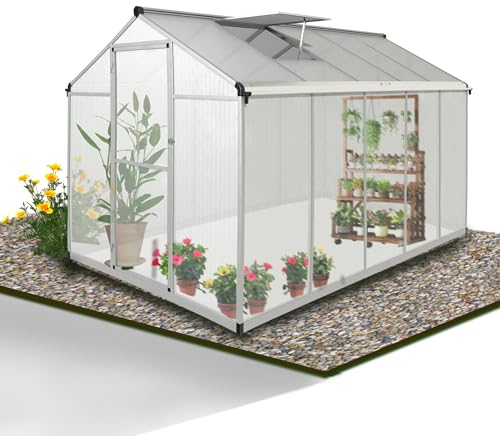 Gegaden Gewächshaus Aluminium für den Garten |Mit 8 cm dickeres Fundament| 301*190*195 cm | Vielseitig nutzbar als Treibhaus Gartenhaus Winterfest Aufzucht Tomatenhaus Frühbeet und Pflanzenhaus Grau