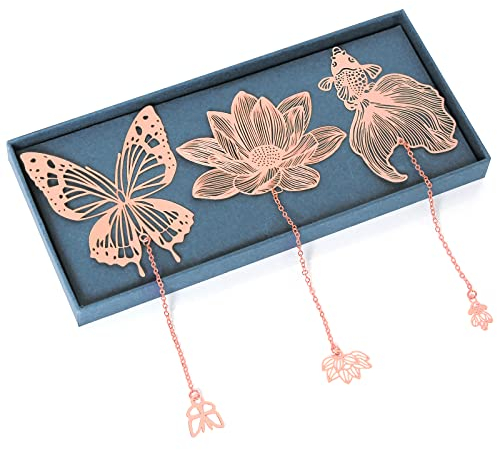 UpUDo 3 Pièces Ensemble Papillon Marque-pages en métal Signets pour cadeaux d’anniversaire Noël Saint-Valentin Écrivains Enseignants Amis Amateurs de livres Lecteurs Mères Enfants