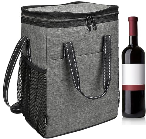 Kato Tirrinia flaskväska 6 flaskor vin kylväska flaska kylväskor, vinväska kylväskor flaskkylväska, champagne öl kylare vinflaska väska handväska för picknick camping, grå