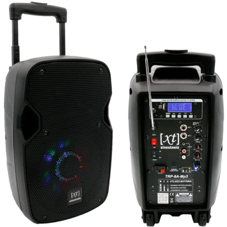 Sinextesis Diffusore 8 Trolley Attivo Cassa Portatile Ricaricabile MP3, BlueTooth, USB, SD Card, Radio FM, 200W musicali con Radiomicrofono e illuminazione LED
