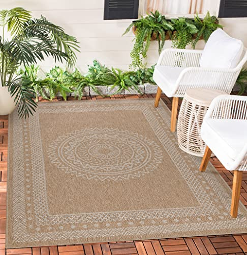 Teppium Outdoor Teppich Wetterfest 80 x 150 cm Beige Sisal und Jute Optik - Küchenläufer Waschbar rutschfest, Wasserfest, Boho Design, Pflegeleicht - Ideal für Balkon, Terassen, Garten, Camping