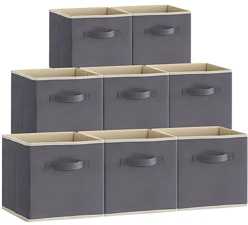 Lifewit Aufbewahrungsbox 8 Stück, Kleiderschrank Organizer, Faltbare Körbe Aufbewahrung, Ordnungsboxen mit Griffen, Storage Boxes für Kleidung, Handtücher, Bücher, 26.5 X 26.5 X 28 Cm, Grau