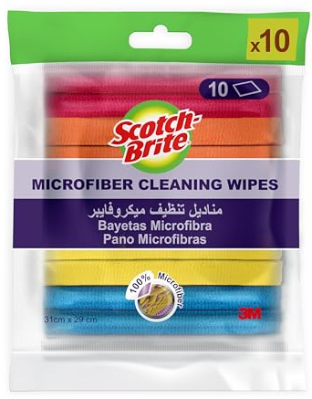 Scotch-Brite Bayetas de Microfibra de Limpieza Básica, Colores Variados, Pack de 10