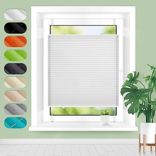 Homland Plissee ohne Bohren Klemmfix B85 x H120 cm Weiß, Plissees für Fenster und Tür, Jalousie Easyfix Plisseerollo mit Klemmträger Sonnenschutz und Sichtschutz lichtdurchlässig Rollo