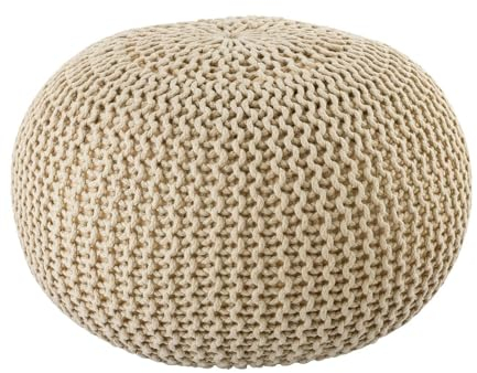kreatives Wohnen Sitzpouf ø55cm Pouf Strickhocker Strickpouf Premium Innen Terrasse Pool Garten nachhaltig Creme - warm Sand