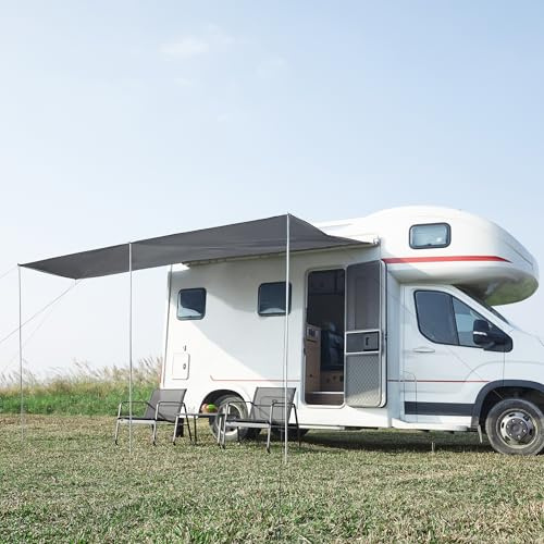 pro.tec Telo Ombreggiante per Camper Parasole Laterale con 3 Pali di Supporto Tendalino Tettoia Portatile per Camper 400 x 240 x 235 cm Grigio